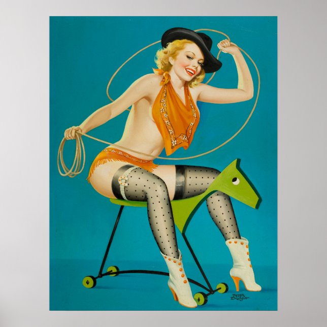 Cowgirl Roping the Horse Pin Up Poster (Front)