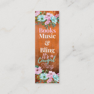 Cowgirl Rust Pink & Aqua floral bookmark Mini Business Card