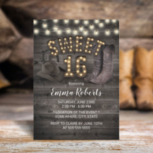 Cowgirl Rustic Barn Wood Western Sweet 16 Invitation