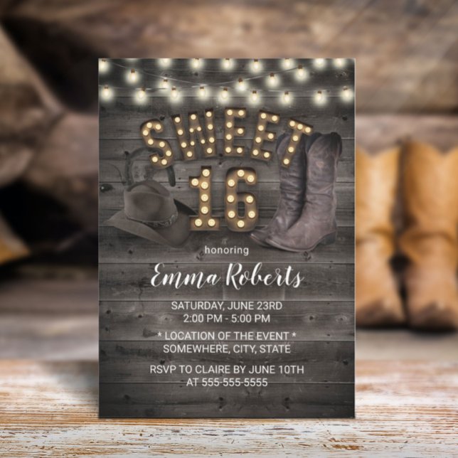Cowgirl Rustic Barn Wood Western Sweet 16 Invitation (Creator Uploaded)