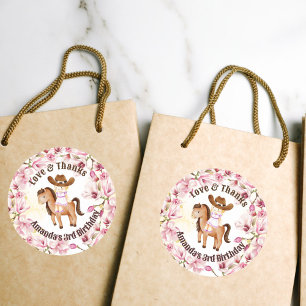 Cowgirl saddle up birthday personalised thank you classic round sticker