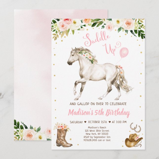 Cowgirl Saddle Up Horse Pony Birthday Invitation (Front/Back)
