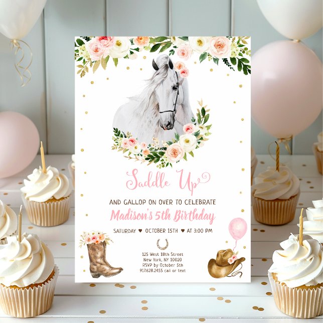 Cowgirl Saddle Up Horse Pony Birthday Invitation (Creator Uploaded)