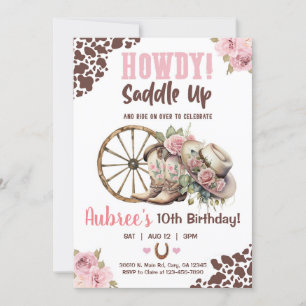 Cowgirl, saddle up, howdy, girl birthday invite. invitation