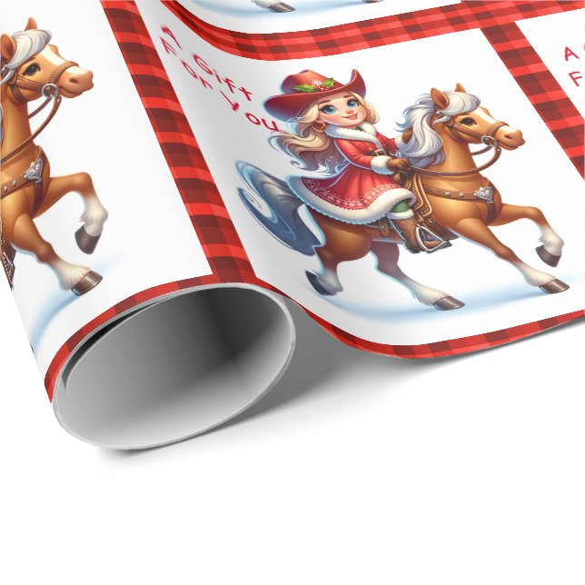 Cowgirl Santa On Horse Western Rodeo Christmas Wrapping Paper (Roll Corner)