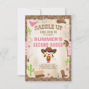 Cowgirl second rodeo girl birthday invitation. invitation