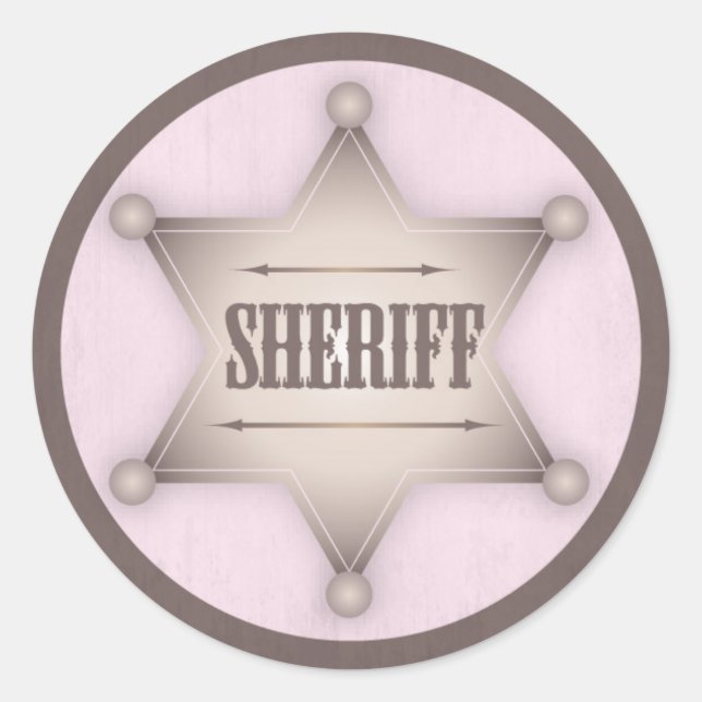 Cowgirl Sheriff Badge Western Baby Shower Classic Round Sticker (Front)