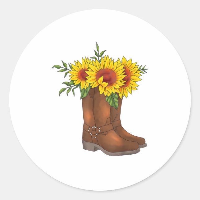 Cowgirl Shirt Sunflower Boots Rodeo Country Mus Classic Round Sticker (Front)