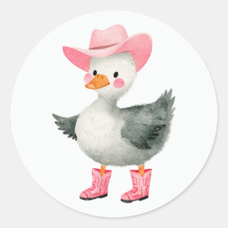Cowgirl Silly Goose Pastel Pink Cute Western Classic Round Sticker