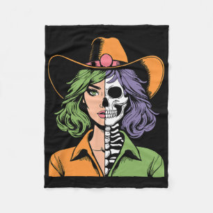 Cowgirl Skeleton Halloween Fleece Blanket