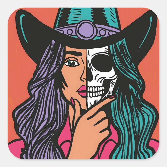 Cowgirl Skeleton Spooky Season Hand Drawn Stickers (Front)
