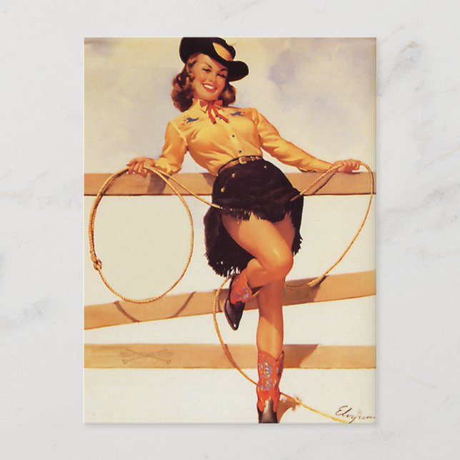 Cowgirl Smiling Pin Up Postcard (Front)