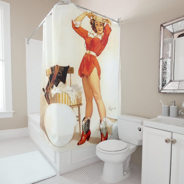 Cowgirl Something New Vintage Western Shower Curtain (In Situ)