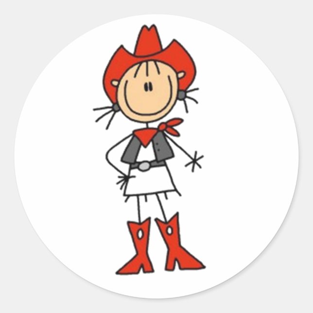 Cowgirl Stick Figure Classic Round Sticker (Front)