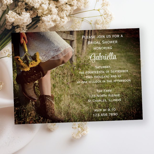 Cowgirl Sunflowers Country Western Bridal Shower Invitation (Creator Uploaded)