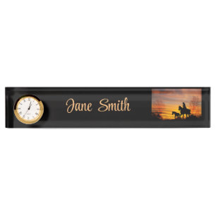 Cowgirl Sunset Horseback Ride Desk Nameplate