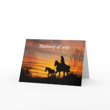 Cowgirl Sunset Horseback Ride Greeting Card