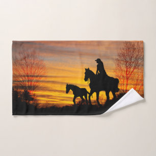 Cowgirl Sunset Horseback Ride Hand Towel