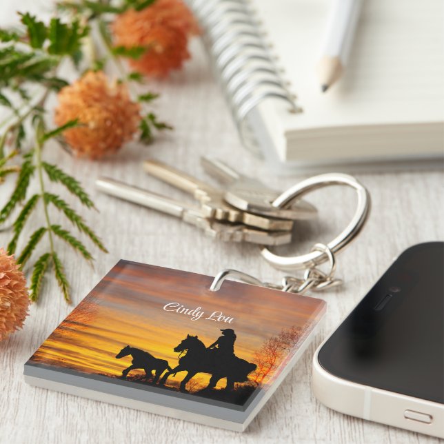 Cowgirl Sunset Horseback Ride Key Chain (Front Right)