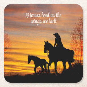 Cowgirl Sunset Horseback Ride Paper Coaster