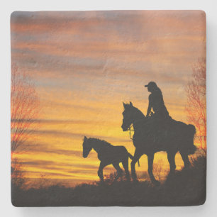 Cowgirl Sunset Horseback Ride Stone Coaster