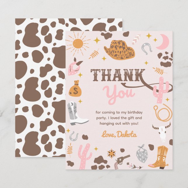 Cowgirl Thank You Card | Girl Wester Thank You (Front/Back)
