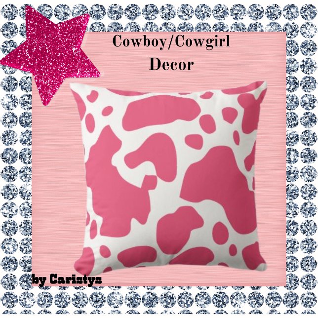 Cowgirl Theme Cowhide Pink and White  Cushion (Creator Uploaded)