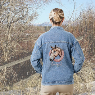 Cowgirl Theme Horse in Pink Horseshoe Denim Jacket