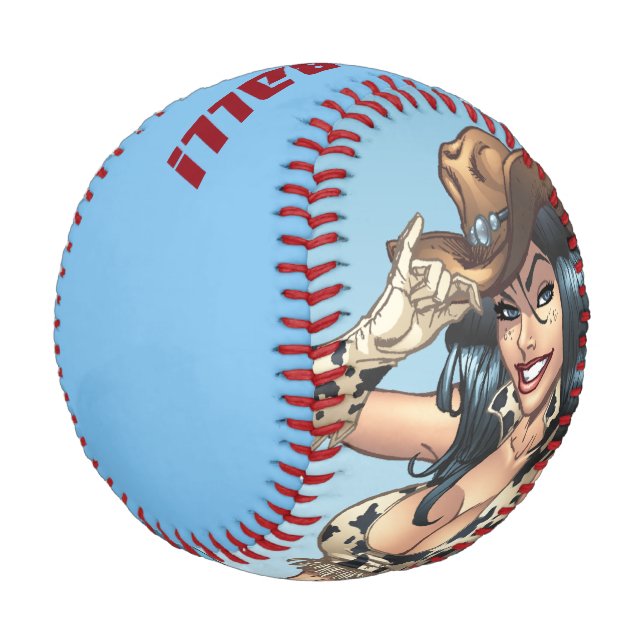 Cowgirl Tipping Her Cowboy Hat Illustration Baseball (Angled)
