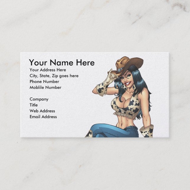 Cowgirl Tipping Her Cowboy Hat Illustration Business Card (Front)
