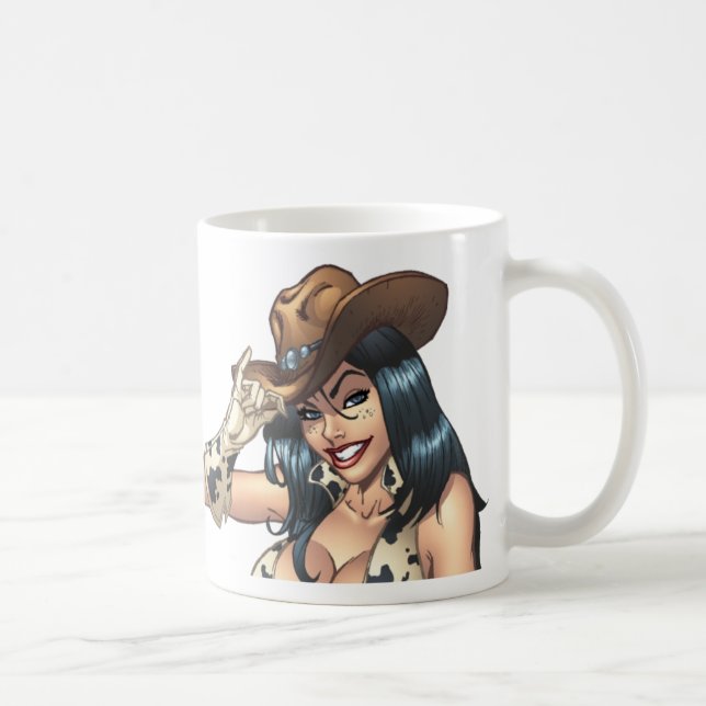 Cowgirl Tipping Her Cowboy Hat Illustration Coffee Mug (Right)