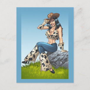 Cowgirl Tipping Her Cowboy Hat Illustration Postcard