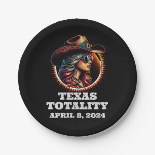 Cowgirl Total Solar Eclipse 4.08.2024 Texas Paper Plate