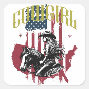 COWGIRL USA SQUARE STICKER