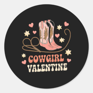Cowgirl Valentine Pink Boots Y2k Country Girls Val Classic Round Sticker