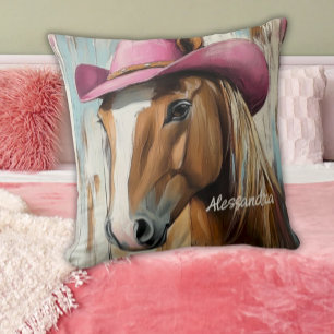 Cowgirl Vibes: Hot Pink Hat Horse Custom Touch Cushion