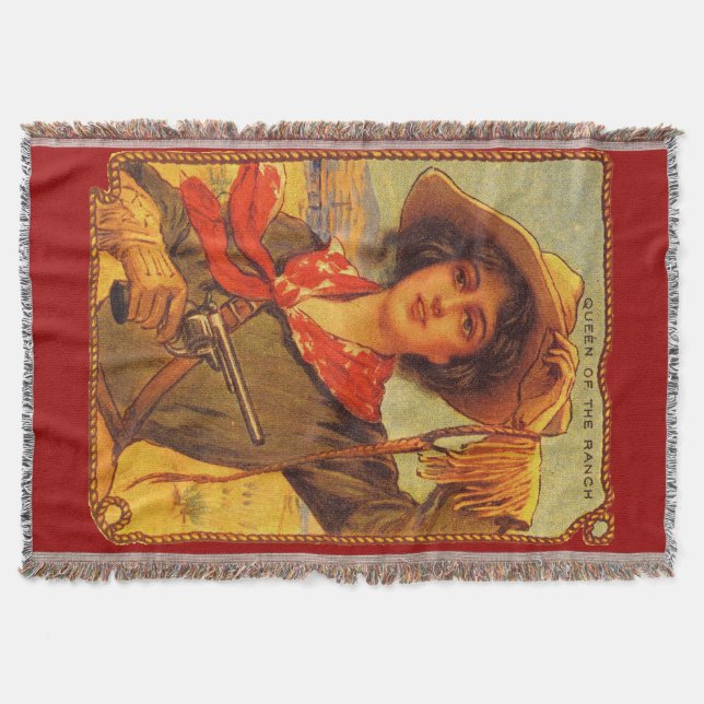 Cowgirl Vintage "Queen of the Ranch" Throw Blanket (Front)