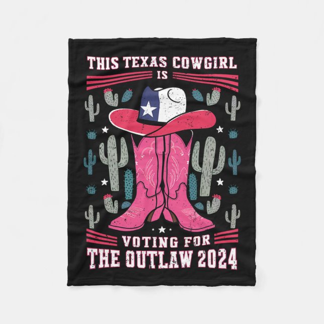 Cowgirl Voting For Outlaw Funny Pro Trump 2024 Wom Fleece Blanket (Front)