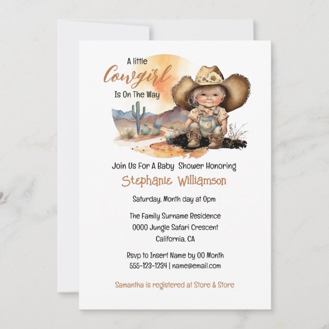 Cowgirl wearing cowboy boots hat in Texas baby  Invitation (Front)