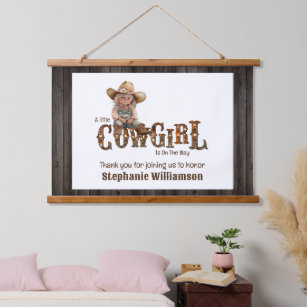 Cowgirl wearing cowboy boots hat western hanging tapestry