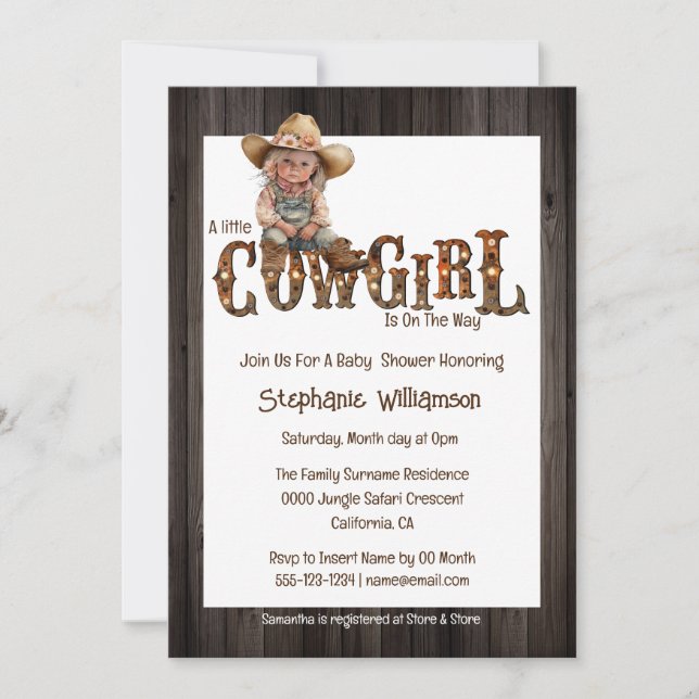 Cowgirl wearing cowboy boots hat western invitation (Front)