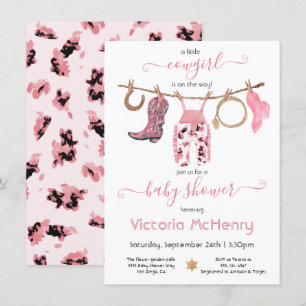 Cowgirl Western Baby Girl Clothesline Baby Shower  Invitation