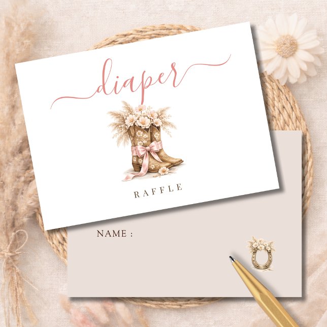 Cowgirl Western Baby Shower Activity Diaper Raffle Thank You Card (Creator Uploaded)