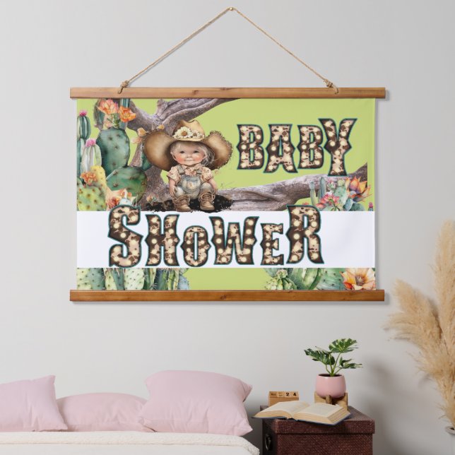 Cowgirl western baby shower DIY colour (green) Hanging Tapestry (Bedroom)