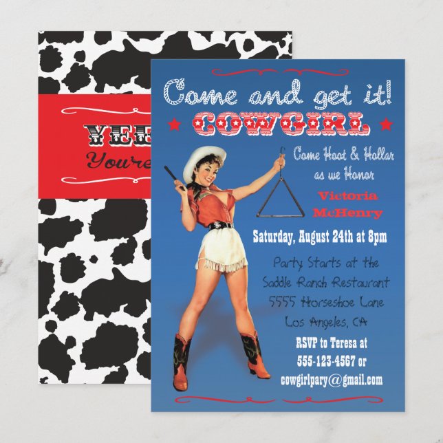 Cowgirl Western Bachelorette / Bridal Party Invite (Front/Back)