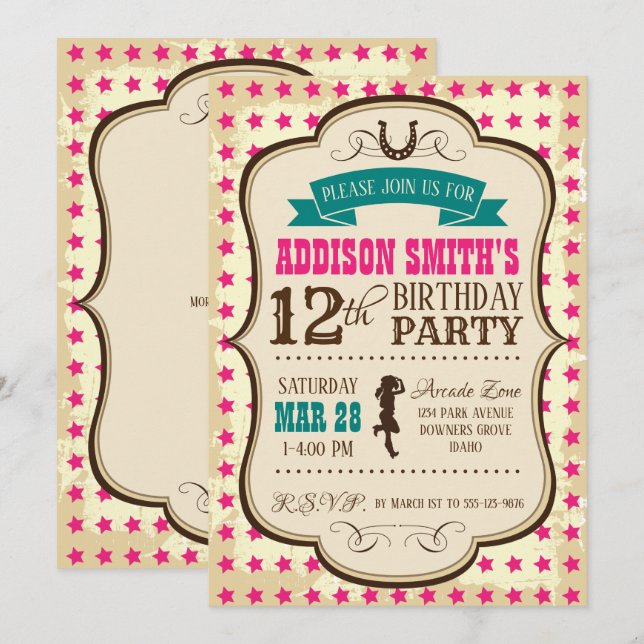 Cowgirl Western Birthday Invitation (Front/Back)