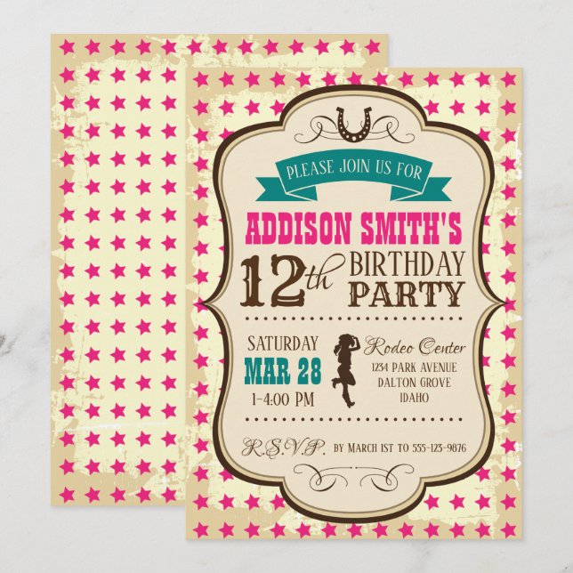 Cowgirl Western Birthday Invitation (Front/Back)
