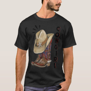 Cowgirl Western  Boots Hat Spurs Girls Youth Child T-Shirt