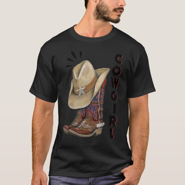 Cowgirl Western  Boots Hat Spurs Girls Youth Child T-Shirt (Front)