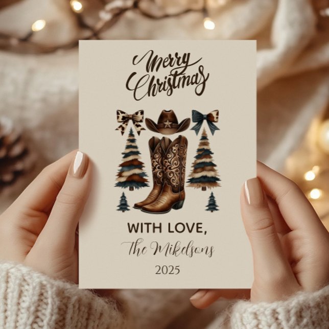Cowgirl Western Bow Christmas Holiday Card (Creator Uploaded)
